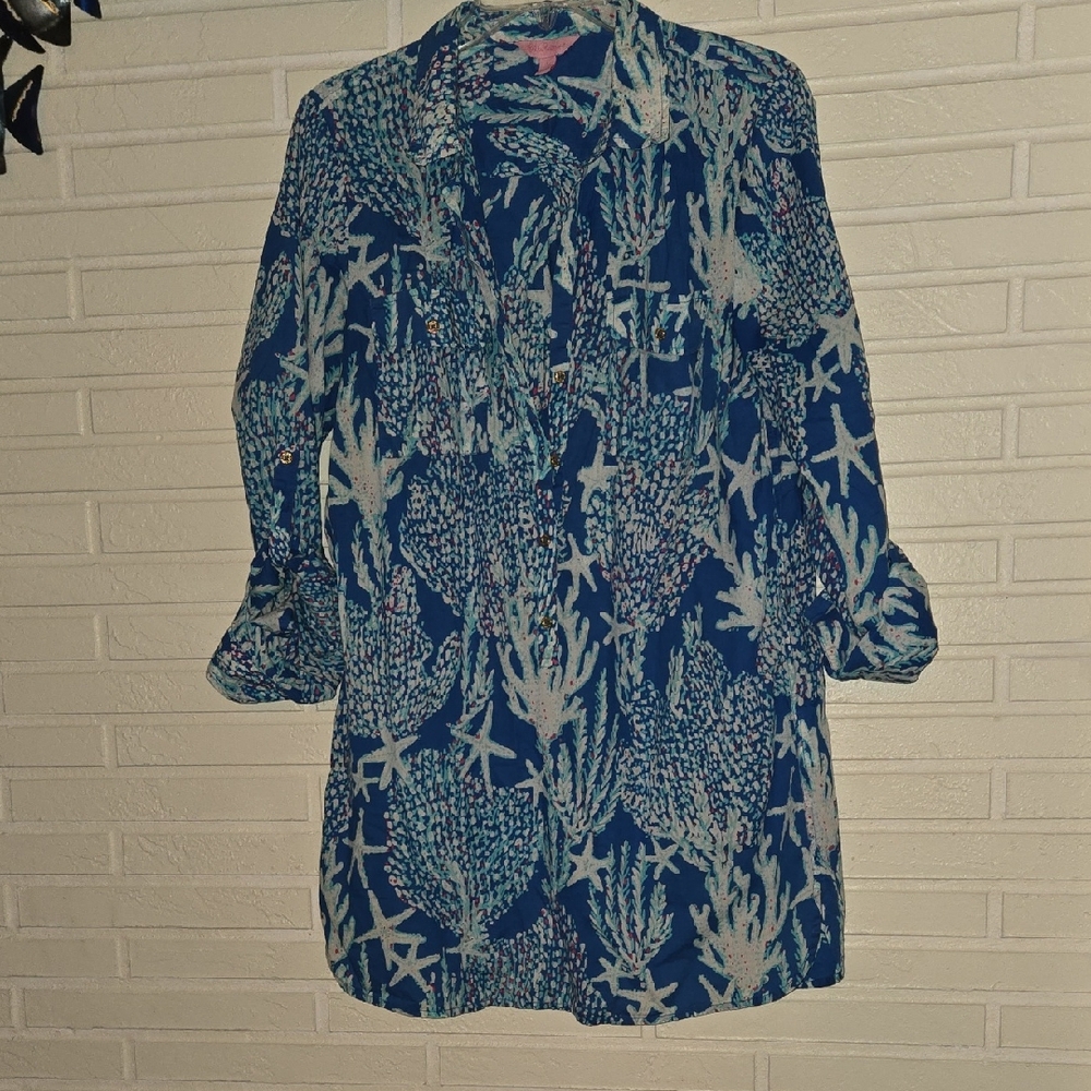 Lilly Pulitzer Blue and White Starfish Print Tunic